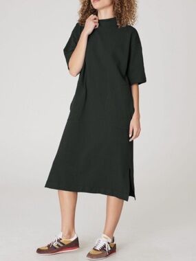 Back Beat Co. Gray Cotton Mock Neck Midi Oversized Minimalist T-Shirt Dress XS/S